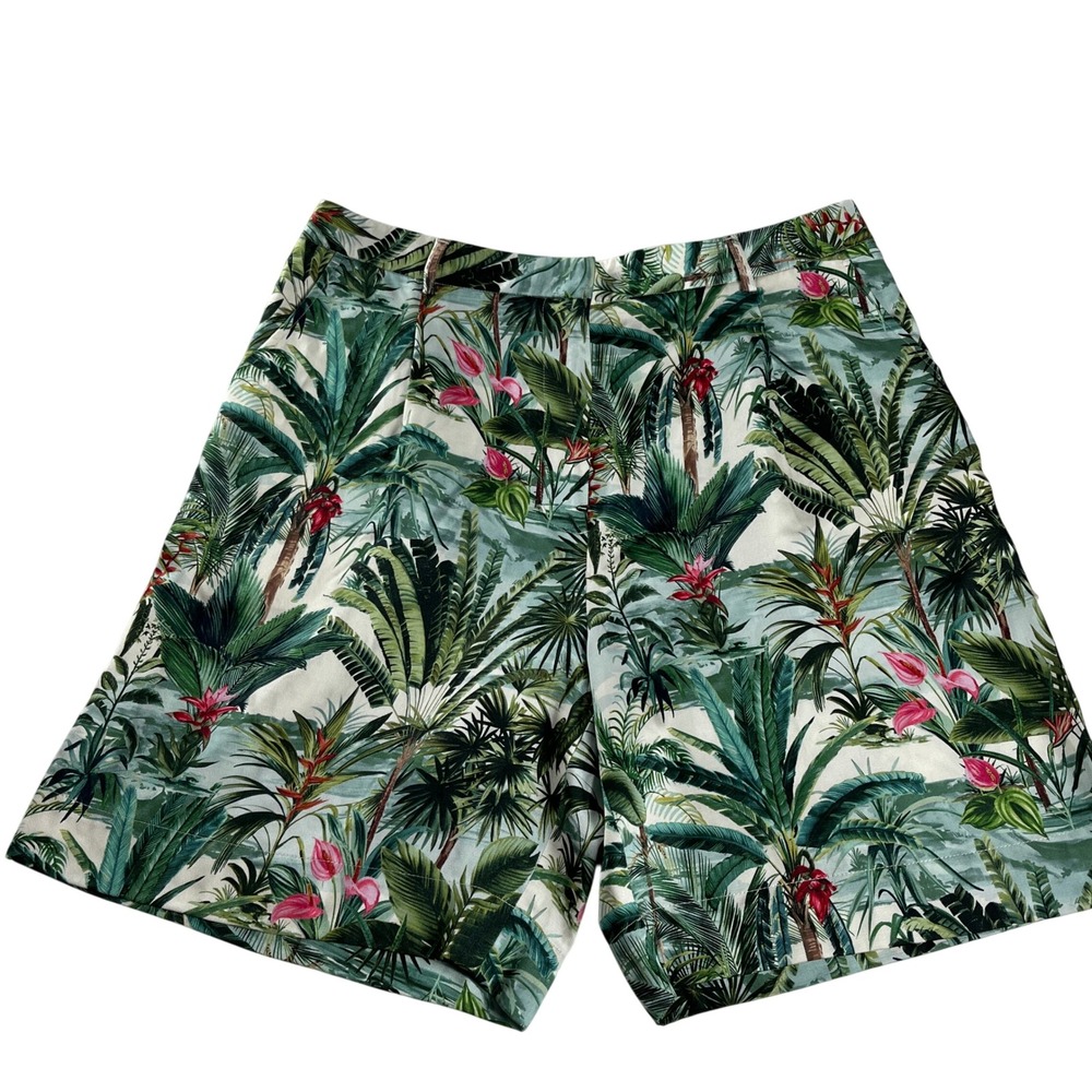 J McLaughlin Tropical Palm Print Cove Shorts Silk Blend NWT Size 14 Resort